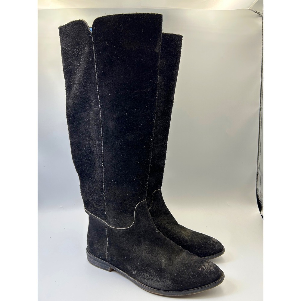 Golden Goose Tall Boots Womens 38 Black Suede Flat Round Toe Italian Grunge Luxe